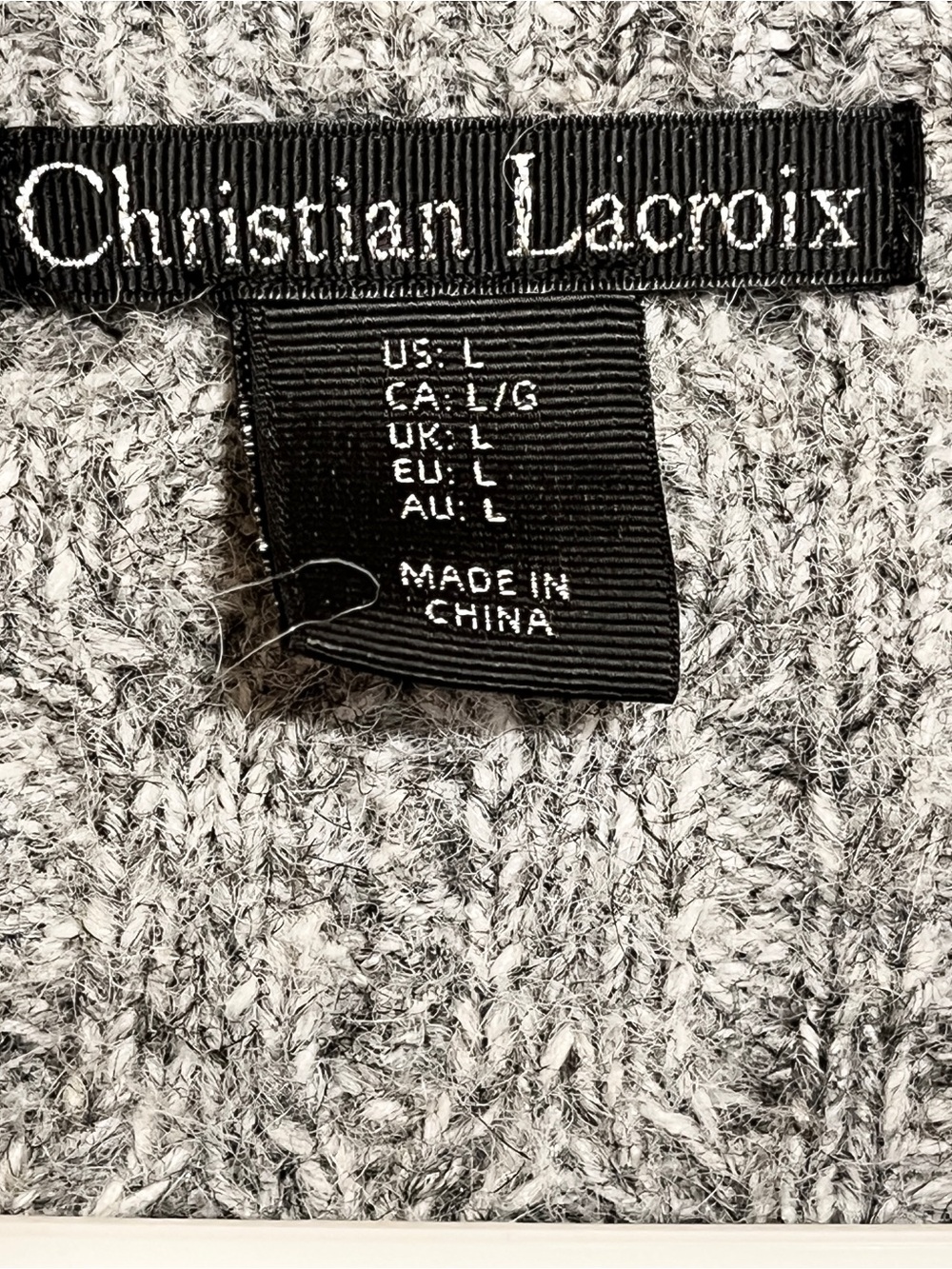 Christian Lacroix Gray Cable Knit Rhinestone Zip Front Cardigan Women’s Large - Picture 5 of 7